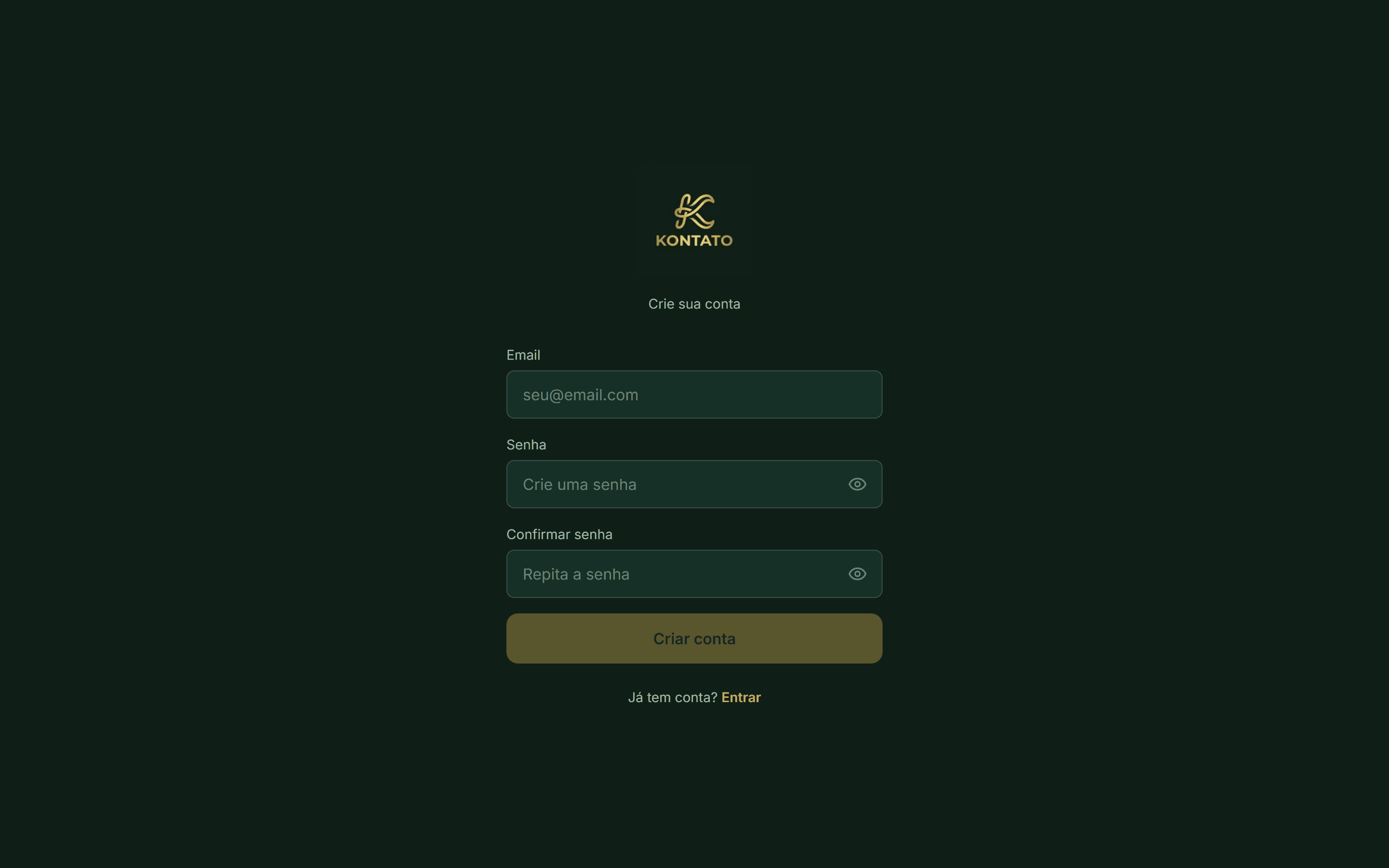 Tela de cadastro com requisitos de senha visíveis em tempo real